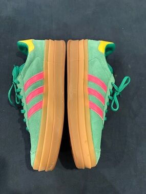 adidas Gazelle Bold Platform Sneakers Green / Pink Stripes / Yellow Womens 11